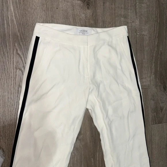La Ligne White Wide Leg Pants with Black Side Stripes Size 2 - Picture 3 of 5